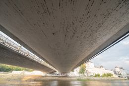 Underside of Goce Delchev Bridge over the Vardar River, Skopje, North Macedonia