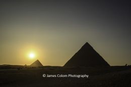 Sunset over the Great Pyramid of Khufu at Giza, Cairo, Egypt