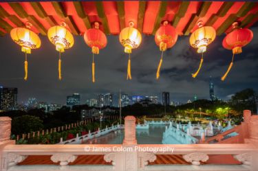 Lantern Lights during a Storm from Thean Hou Temple, with Kuala Lumpur Skyline, Malaysia