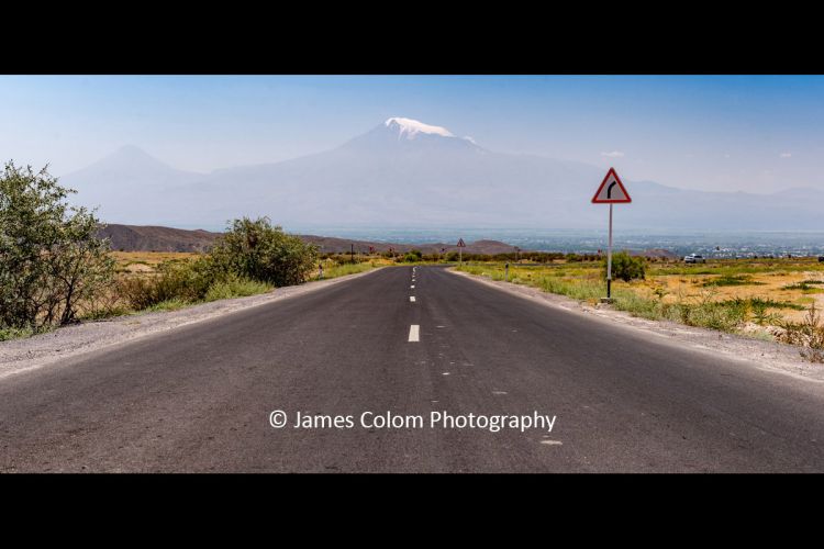 View of Peak of Mount Ararat in Turkey, from the H12 Road outside Yerevan, Armenia