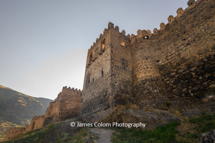 Sunset behind Khertvisi Fortress Castle Walls, near Vardzia, Georgia