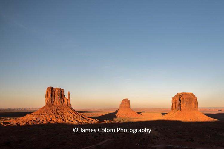 The Mittens and Merricks Butte at sunset, Monument Valley, Arizona and Utah