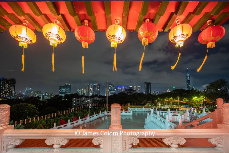Lantern Lights during a Storm from Thean Hou Temple, with Kuala Lumpur Skyline, Malaysia