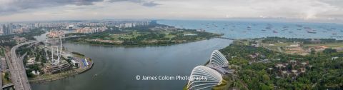 Panorama of Singapore Strait from Marina Bay Sands Hotel Skypark Viewpoint, Singapore